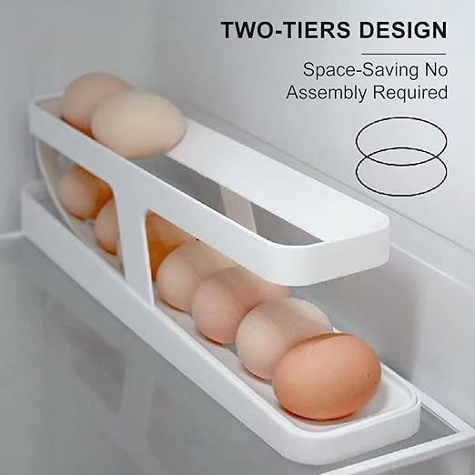 Egg Dispenser | 2-Tier Rolling Egg Dispenser for 12-14 Eggs | Fridge Egg Storage Tray