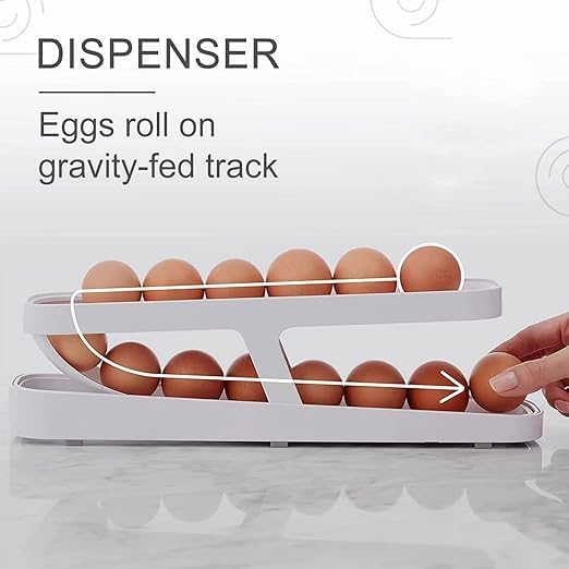 Egg Dispenser | 2-Tier Rolling Egg Dispenser for 12-14 Eggs | Fridge Egg Storage Tray