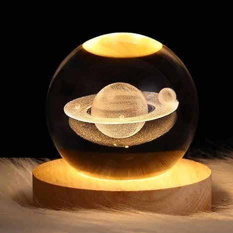 3D Galaxy Crystal Ball Night Lamp | Solar System LED Night Light | USB Colorful Wooden Base Table Lamp for Home Decor