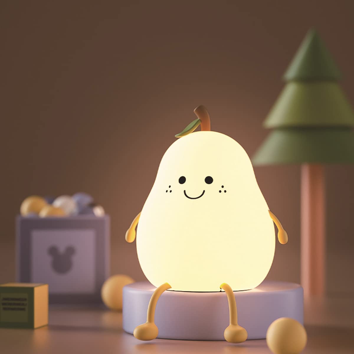 Pear Night Lamp | Cute Silicone Dimmable Night Light for Kids & Nursery | Bedroom Nightstand Lamp