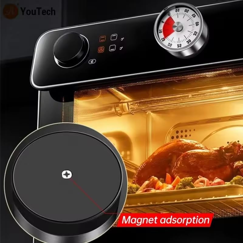 Magnetic Kitchen Timer | 60-Minute Countdown Mechanical Timer | Battery-Free Stainless Steel Timer for Cooking, Teaching, and Office Use