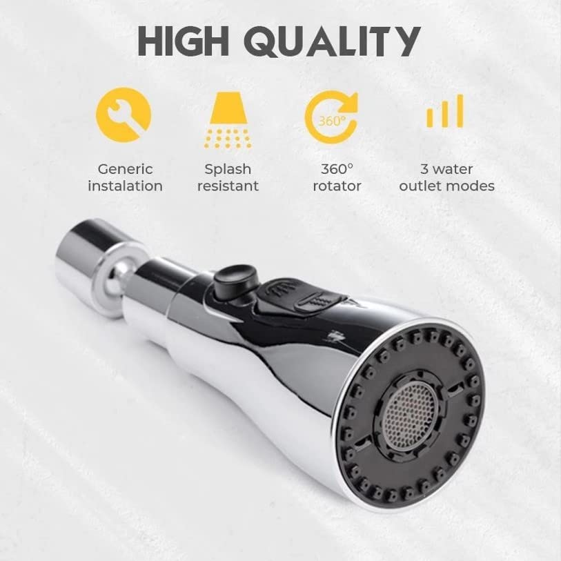 360 Degree Movable Faucet Aerator Infinity | 3 Mode Faucet Sprayer with Jet, X-Cross, Eco-Mist | Chrome Finish Rotatable Swivel Head