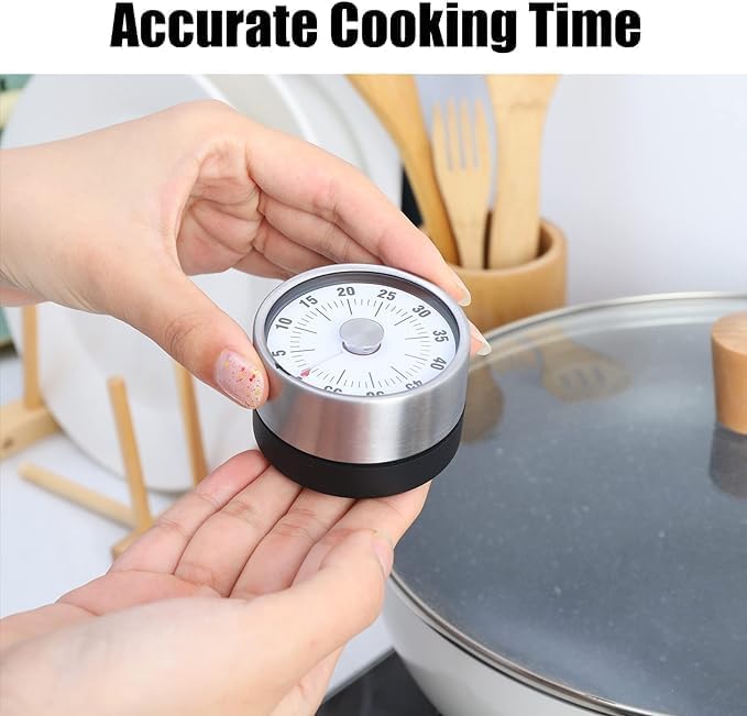 Magnetic Kitchen Timer | 60-Minute Countdown Mechanical Timer | Battery-Free Stainless Steel Timer for Cooking, Teaching, and Office Use