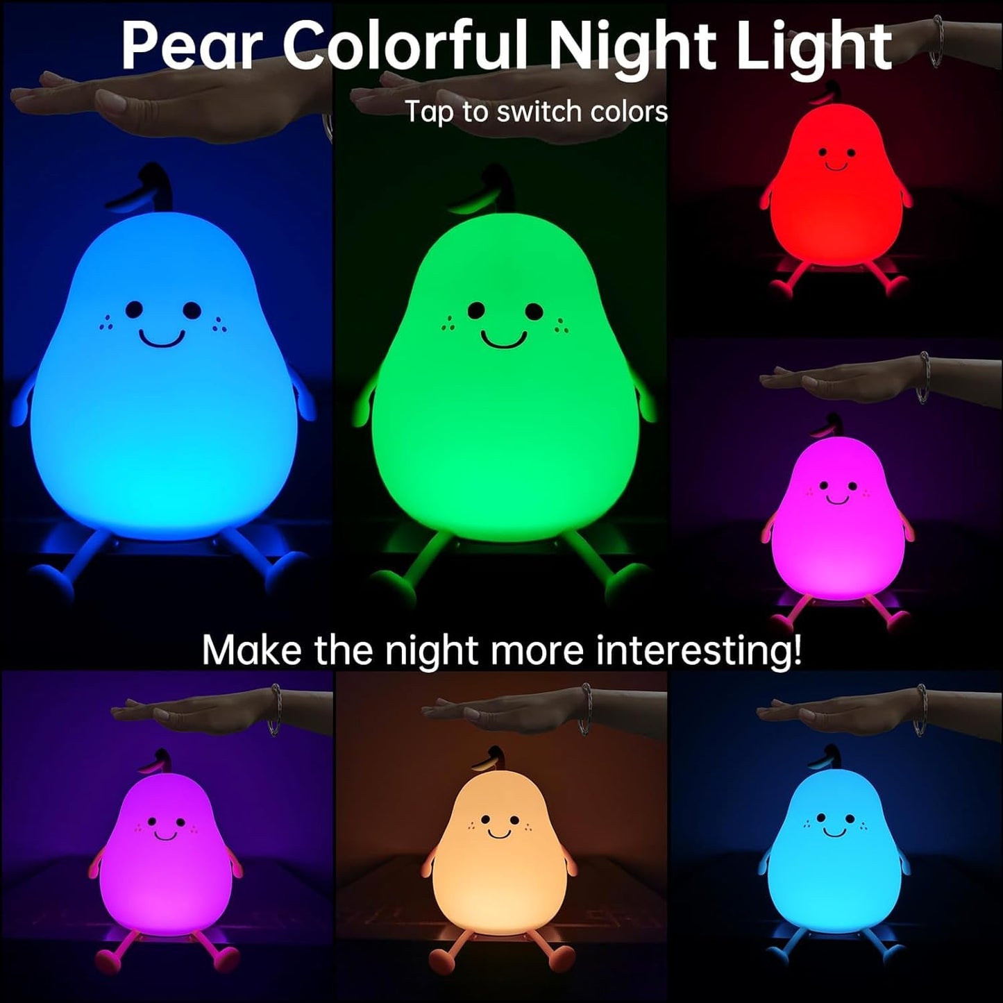 Pear Night Lamp | Cute Silicone Dimmable Night Light for Kids & Nursery | Bedroom Nightstand Lamp