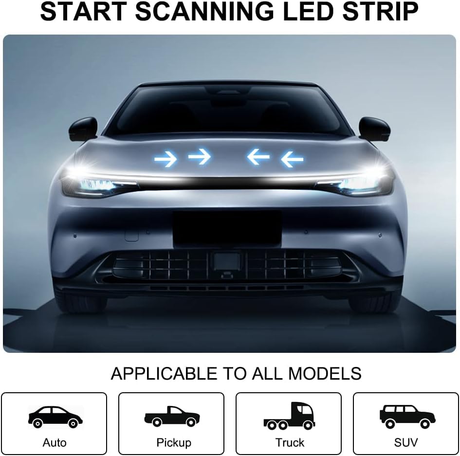 Exterior Flexible Daytime Running LED Strip Light for Car | Dynamic Car Hood LED Strip Light | Custom Car Decor (White Light)