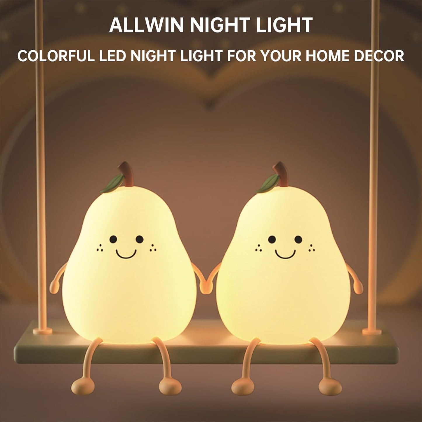 Pear Night Lamp | Cute Silicone Dimmable Night Light for Kids & Nursery | Bedroom Nightstand Lamp