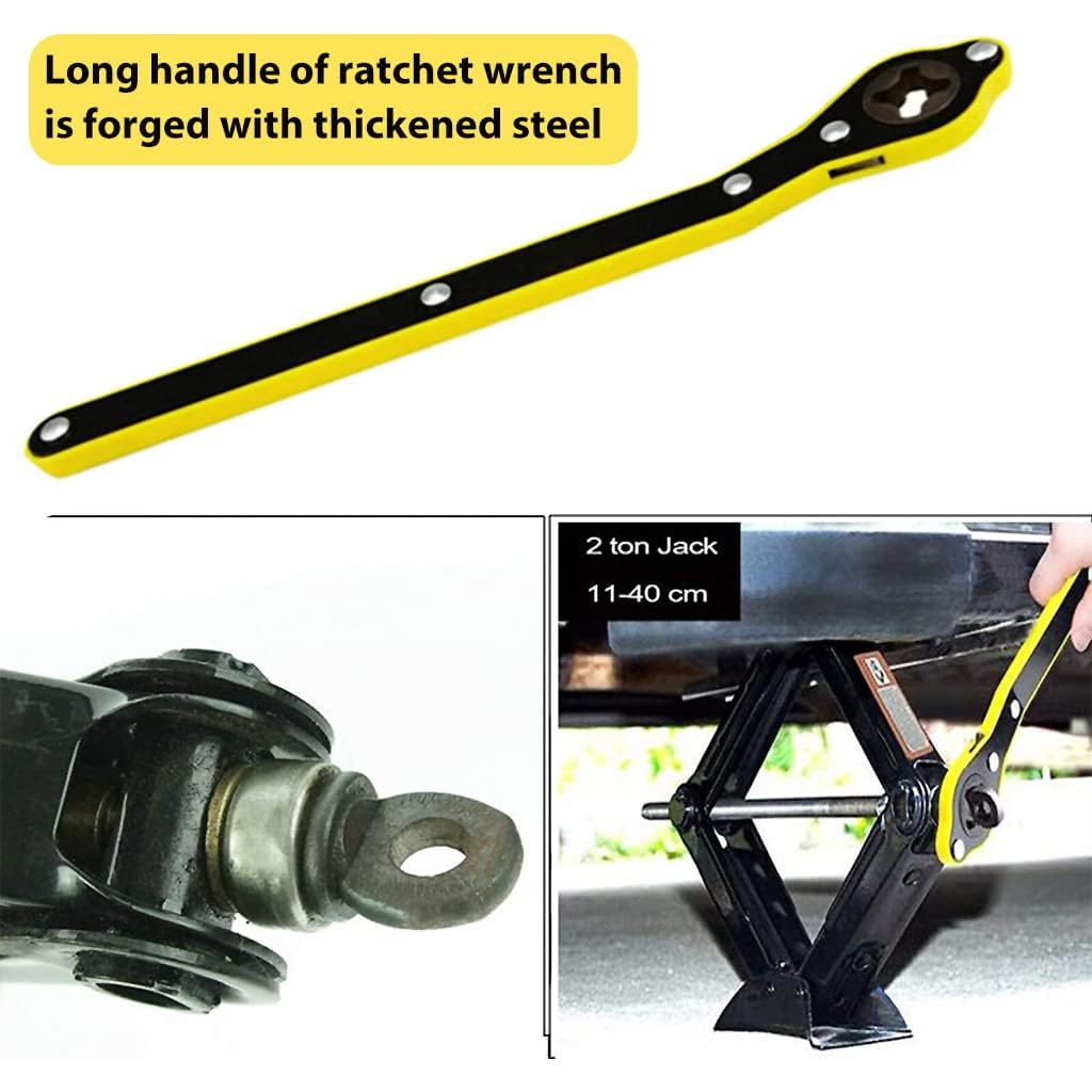 Car Jack Ratchet Wrench with Long Handle | Scissor Jack & Lug Wrench for Tire Changes | Positive & Reverse Knob for Cars, Trucks, SUVs, & Vans