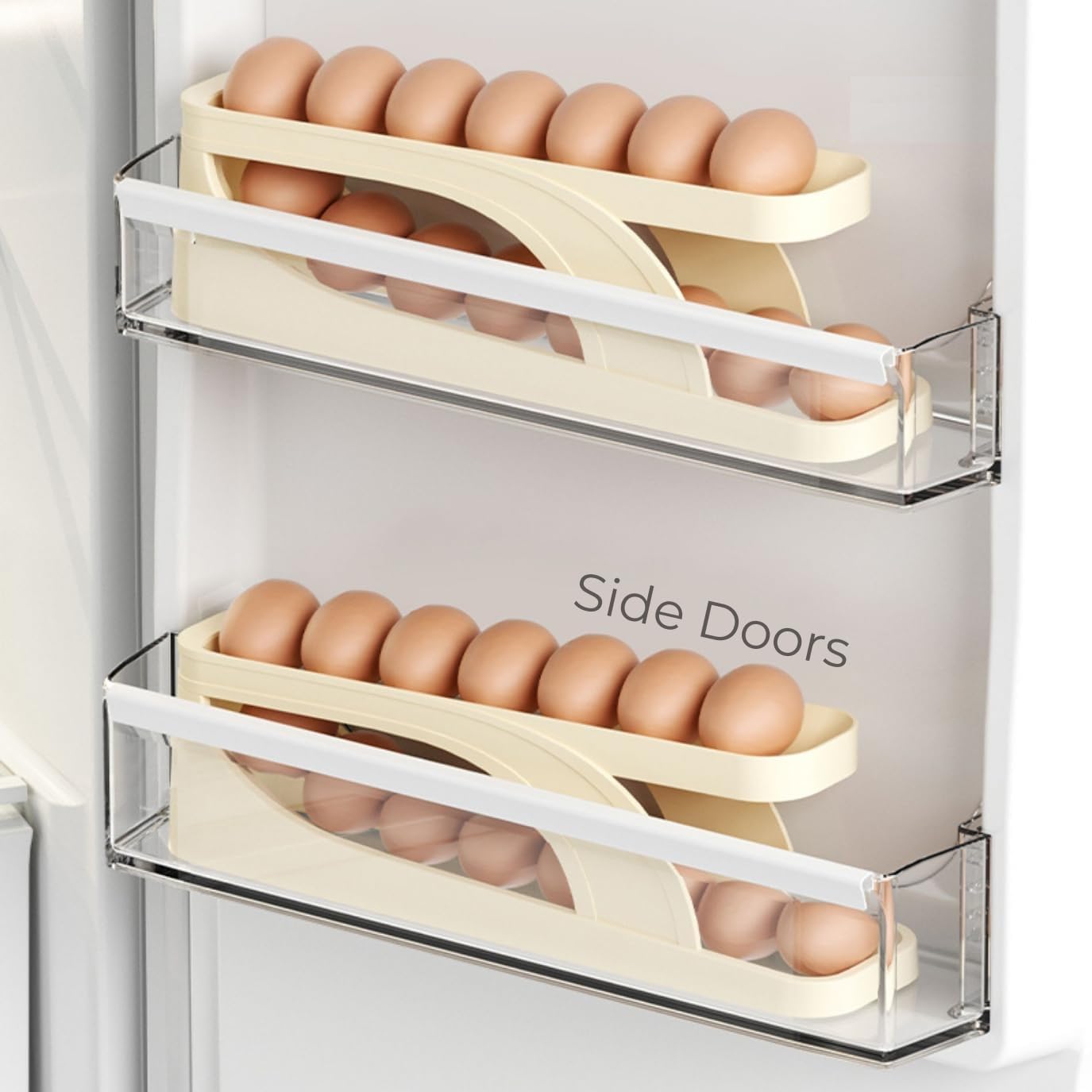 Egg Dispenser | 2-Tier Rolling Egg Dispenser for 12-14 Eggs | Fridge Egg Storage Tray