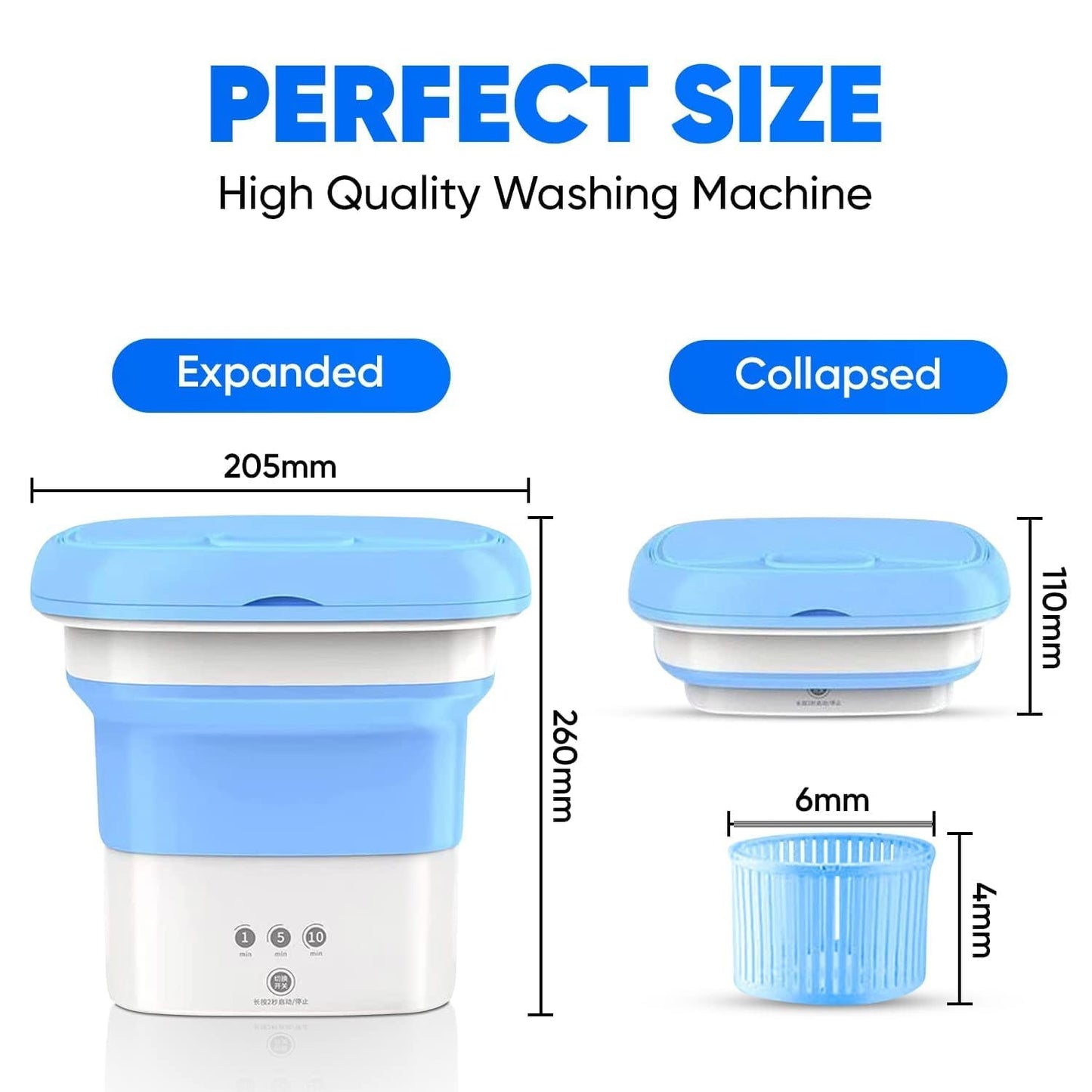 Weloxis Mini Foldable Top Load Washing Machine | Portable Automatic Washer with 2kg Capacity | Compact for Travel & Small Spaces