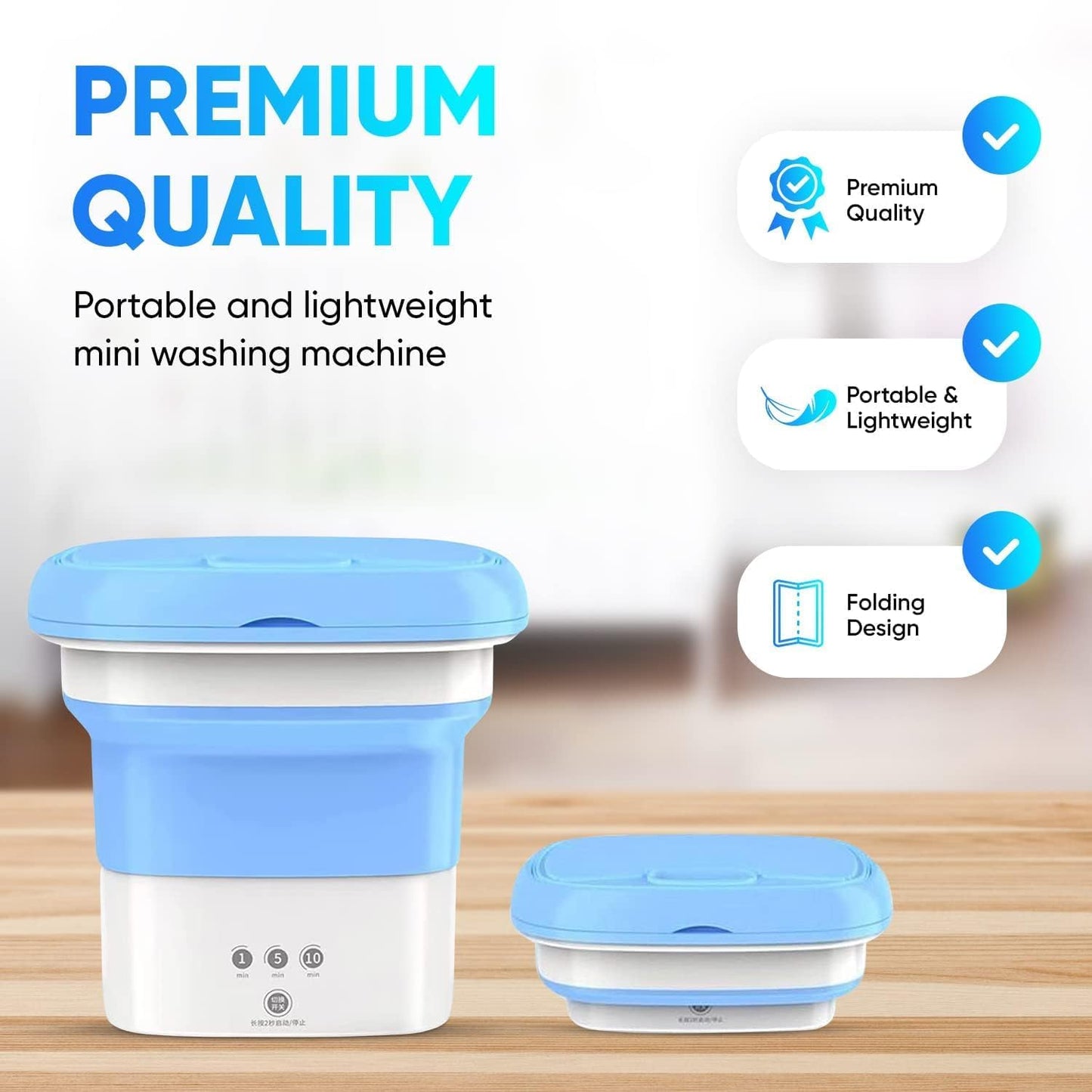 Weloxis Mini Foldable Top Load Washing Machine | Portable Automatic Washer with 2kg Capacity | Compact for Travel & Small Spaces