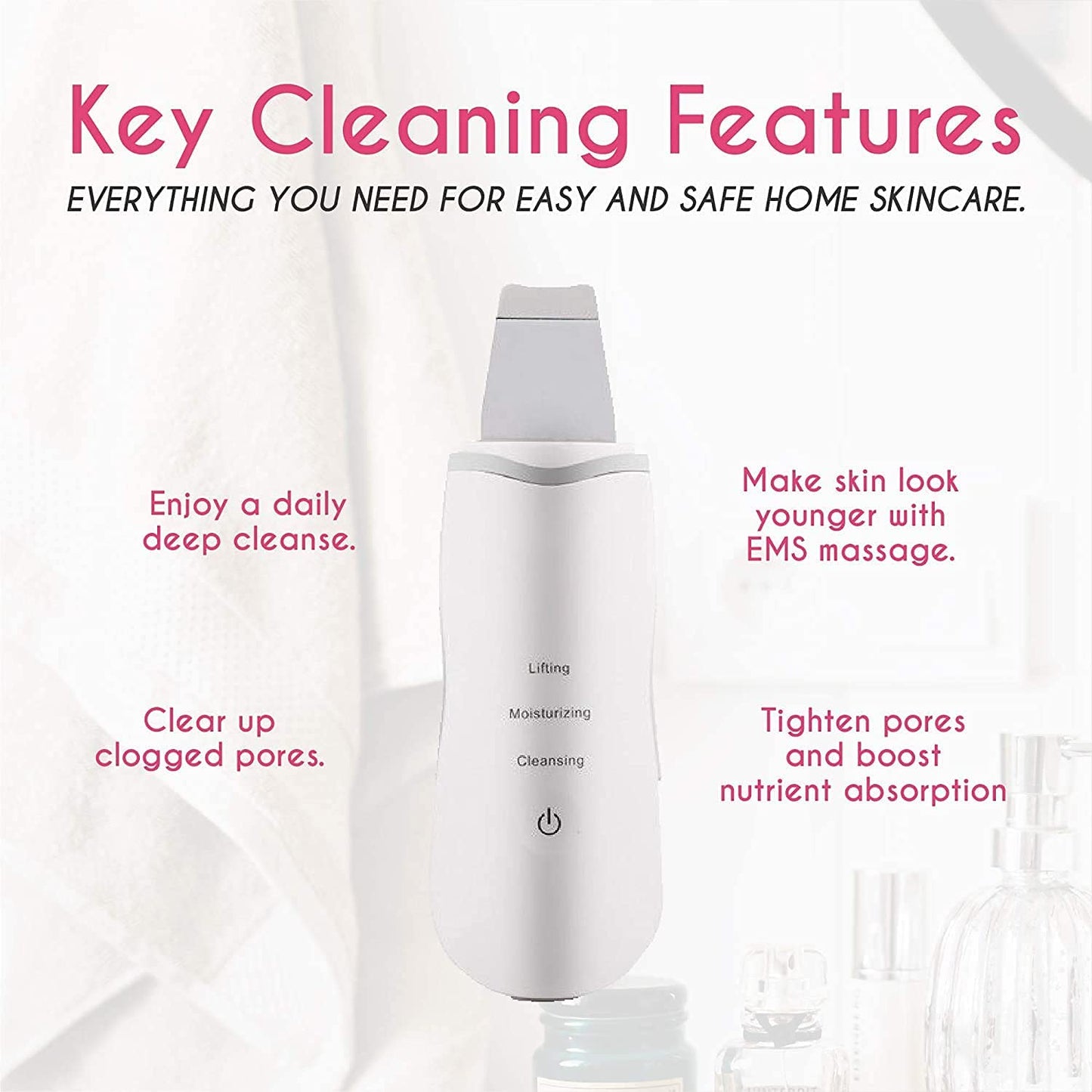 Ultrasonic Shovel Cleanser | Deep Skin Scrubber & Pore Cleaner | Facial Peeling & Blackhead Removal Tool