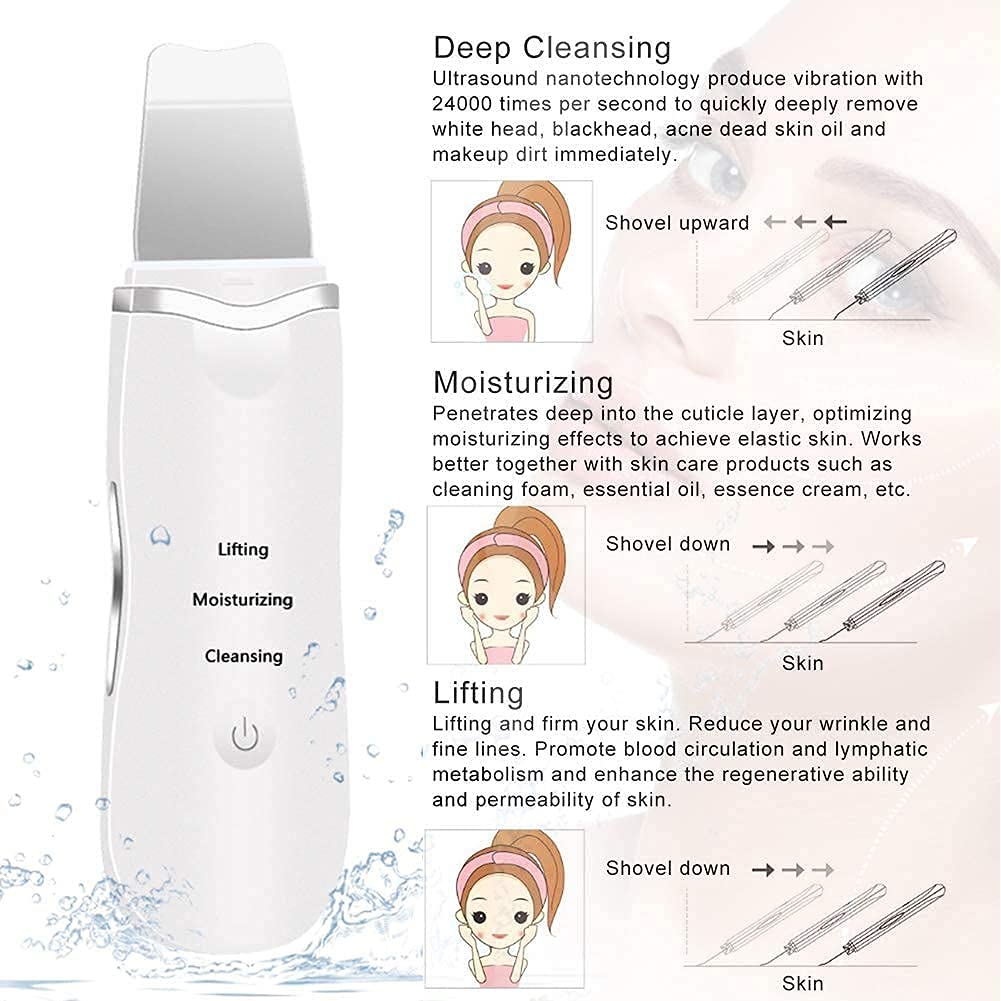 Ultrasonic Shovel Cleanser | Deep Skin Scrubber & Pore Cleaner | Facial Peeling & Blackhead Removal Tool