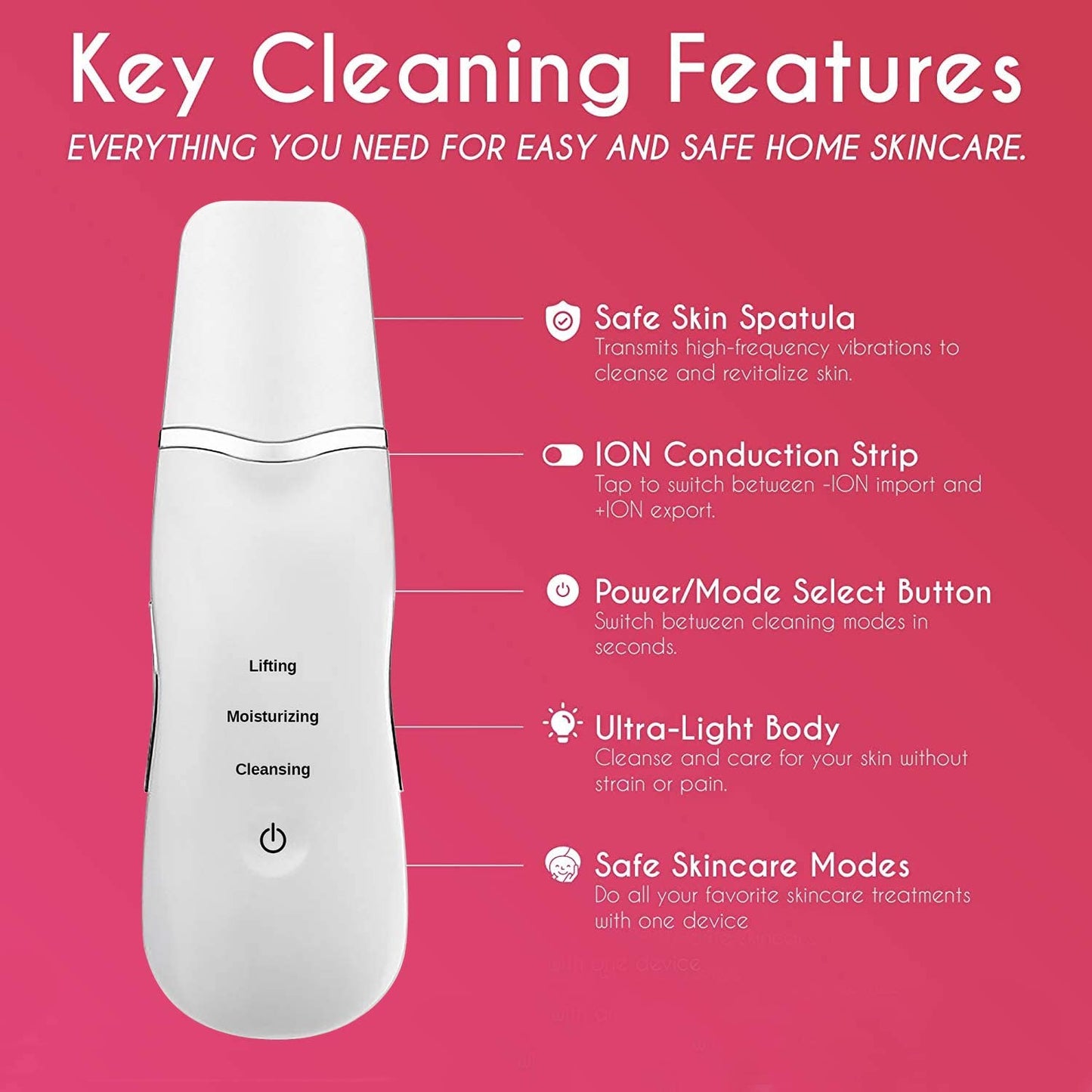 Ultrasonic Shovel Cleanser | Deep Skin Scrubber & Pore Cleaner | Facial Peeling & Blackhead Removal Tool