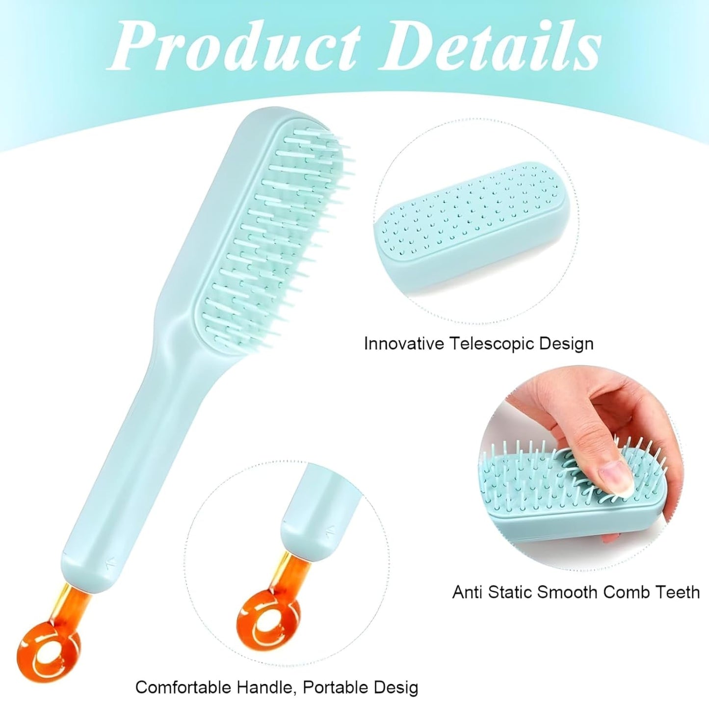 Self-Cleaning Anti-Static Massage Comb | Retractable Hair Brush for Easy Cleaning | Women's Multi-Color Hair Styling Tool