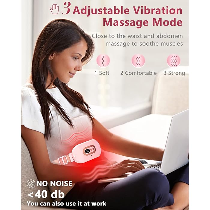 Rechargeable Menstrual Heating Pad | Portable Period Cramp Relief Heat Belt with Vibration Massage