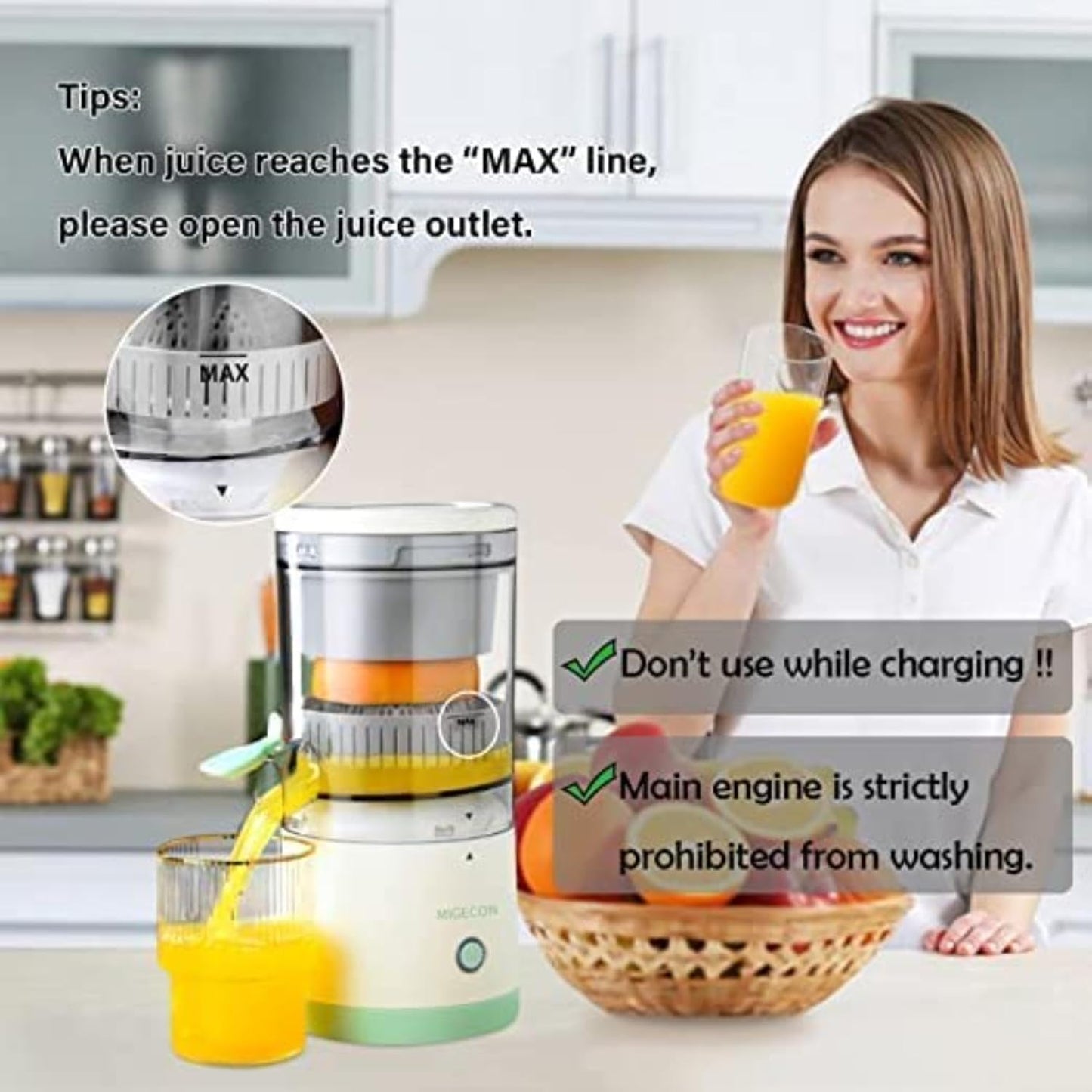 Electric Citrus Juicer | Wireless Rechargeable Squeeze Juicer | Portable Electric Fruit Juicer