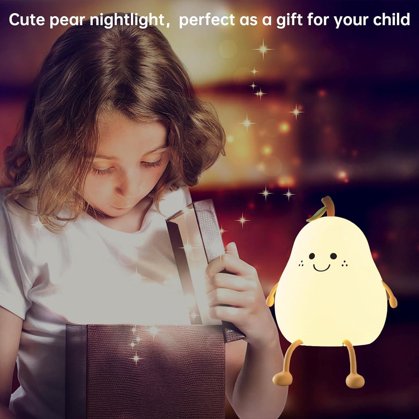 Pear Night Lamp | Cute Silicone Dimmable Night Light for Kids & Nursery | Bedroom Nightstand Lamp