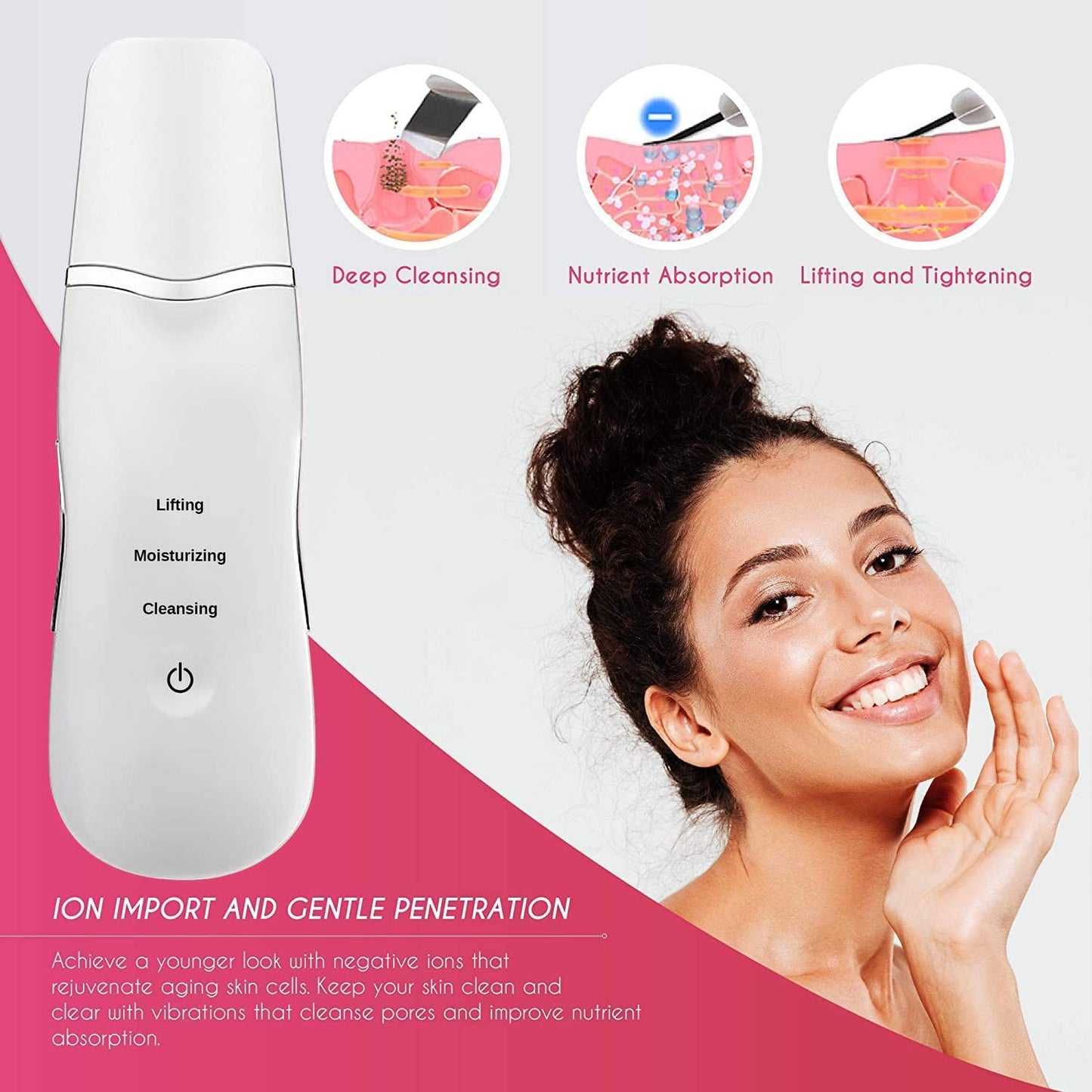 Ultrasonic Shovel Cleanser | Deep Skin Scrubber & Pore Cleaner | Facial Peeling & Blackhead Removal Tool