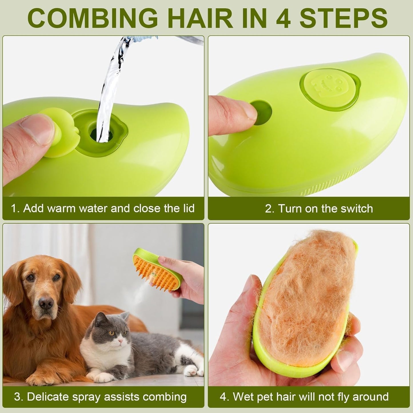 Weloxis 3-in-1 Cat Steam Brush | Pet Grooming, Massage, and Hair Removal for Cats & Dogs