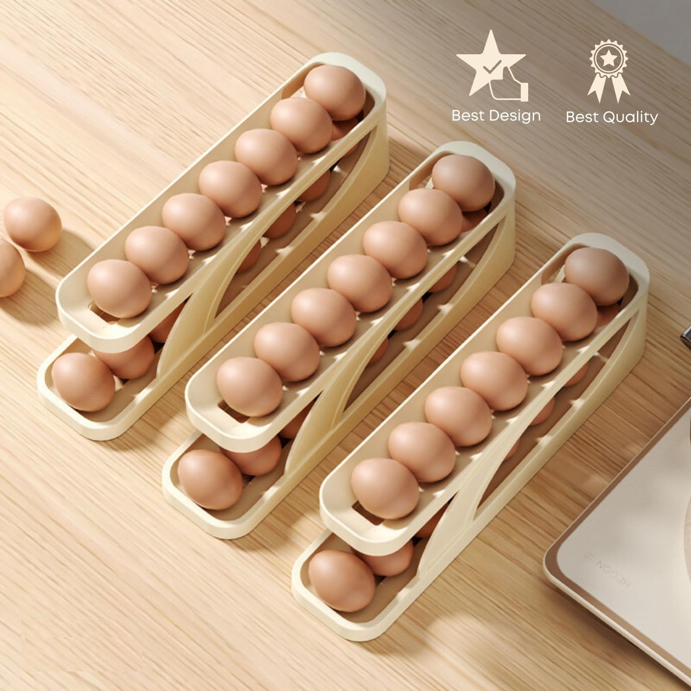 Egg Dispenser | 2-Tier Rolling Egg Dispenser for 12-14 Eggs | Fridge Egg Storage Tray