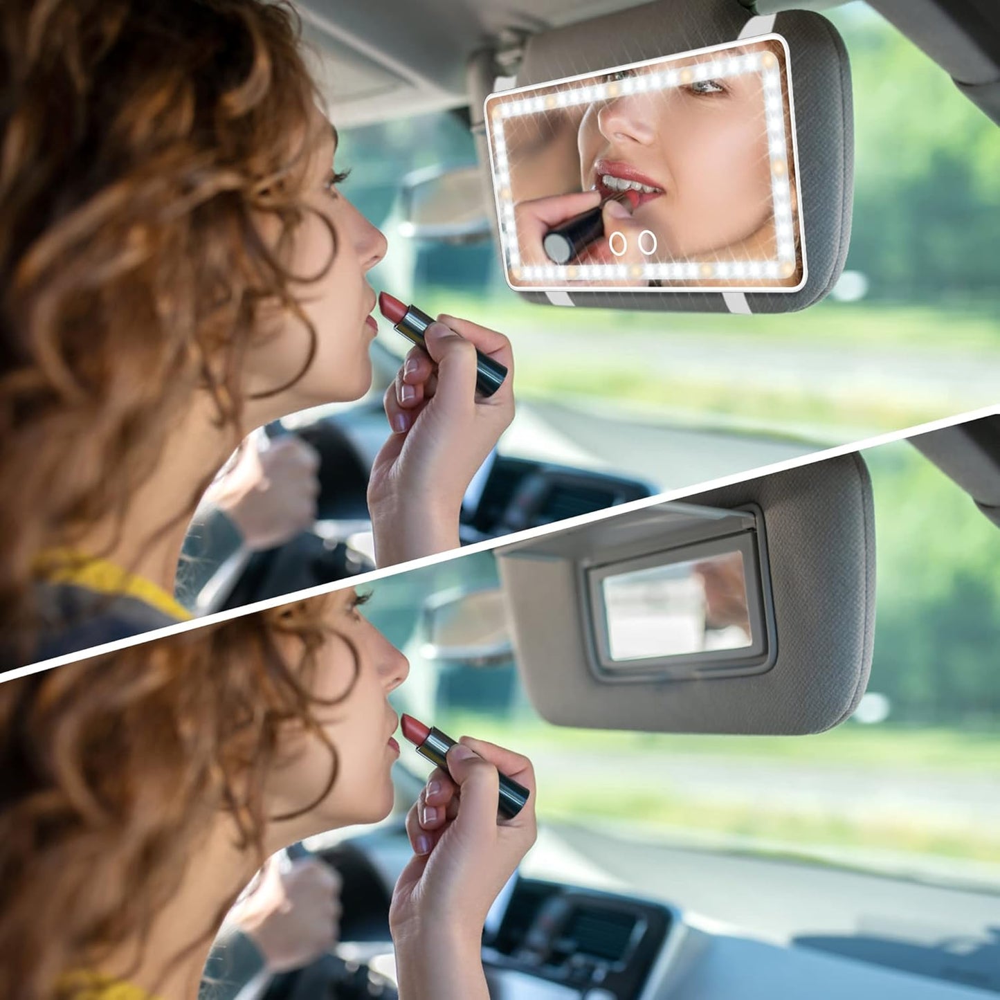 Rechargeable Car Vanity Mirror with LED Lights | Touch Screen LED Makeup Mirror for Car Sun Visor