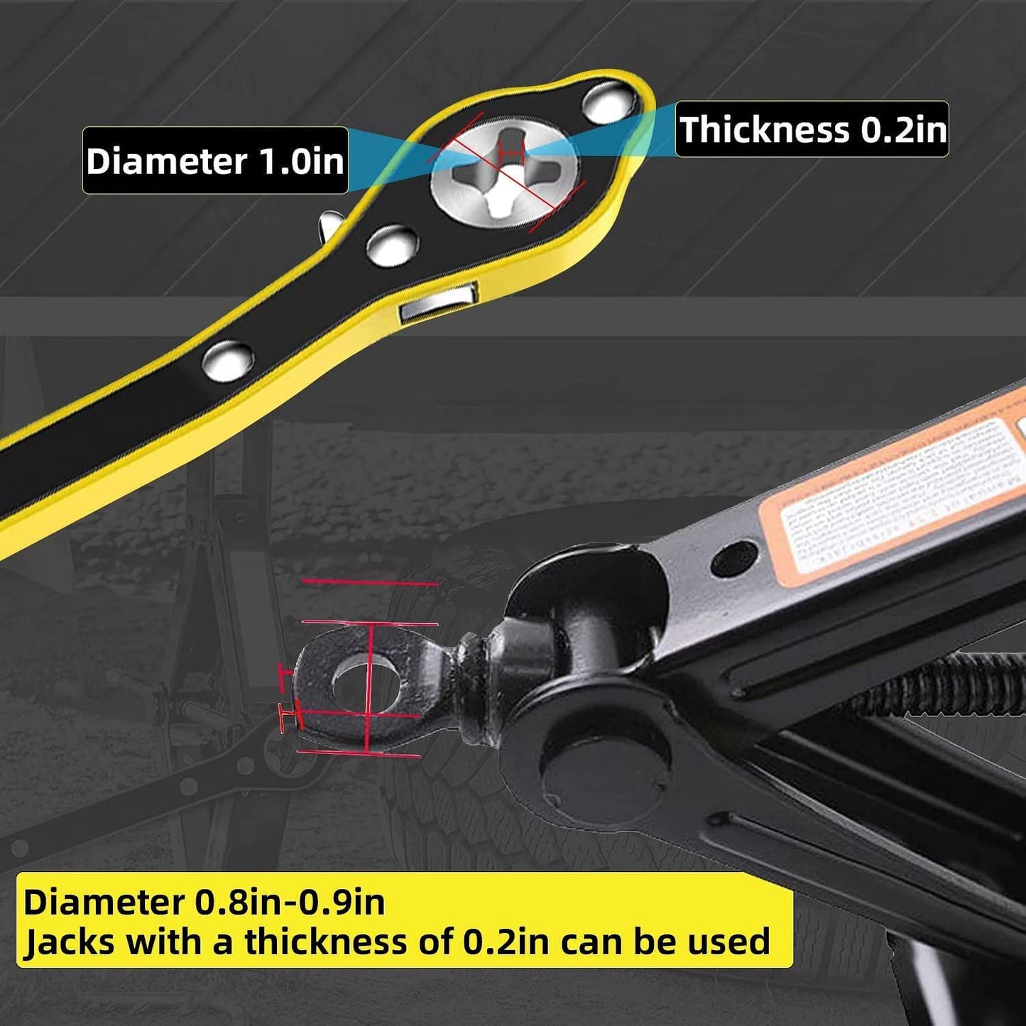 Car Jack Ratchet Wrench with Long Handle | Scissor Jack & Lug Wrench for Tire Changes | Positive & Reverse Knob for Cars, Trucks, SUVs, & Vans