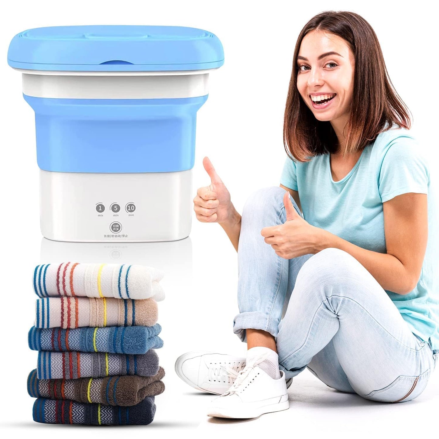 Weloxis Mini Foldable Top Load Washing Machine | Portable Automatic Washer with 2kg Capacity | Compact for Travel & Small Spaces