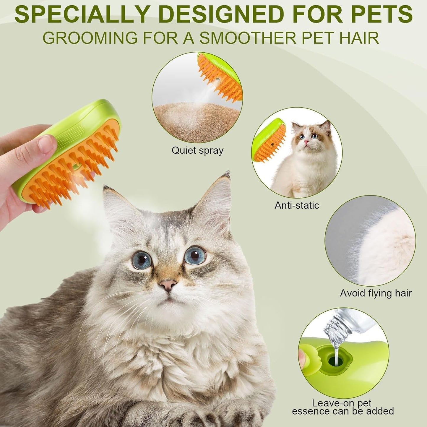 Weloxis 3-in-1 Cat Steam Brush | Pet Grooming, Massage, and Hair Removal for Cats & Dogs