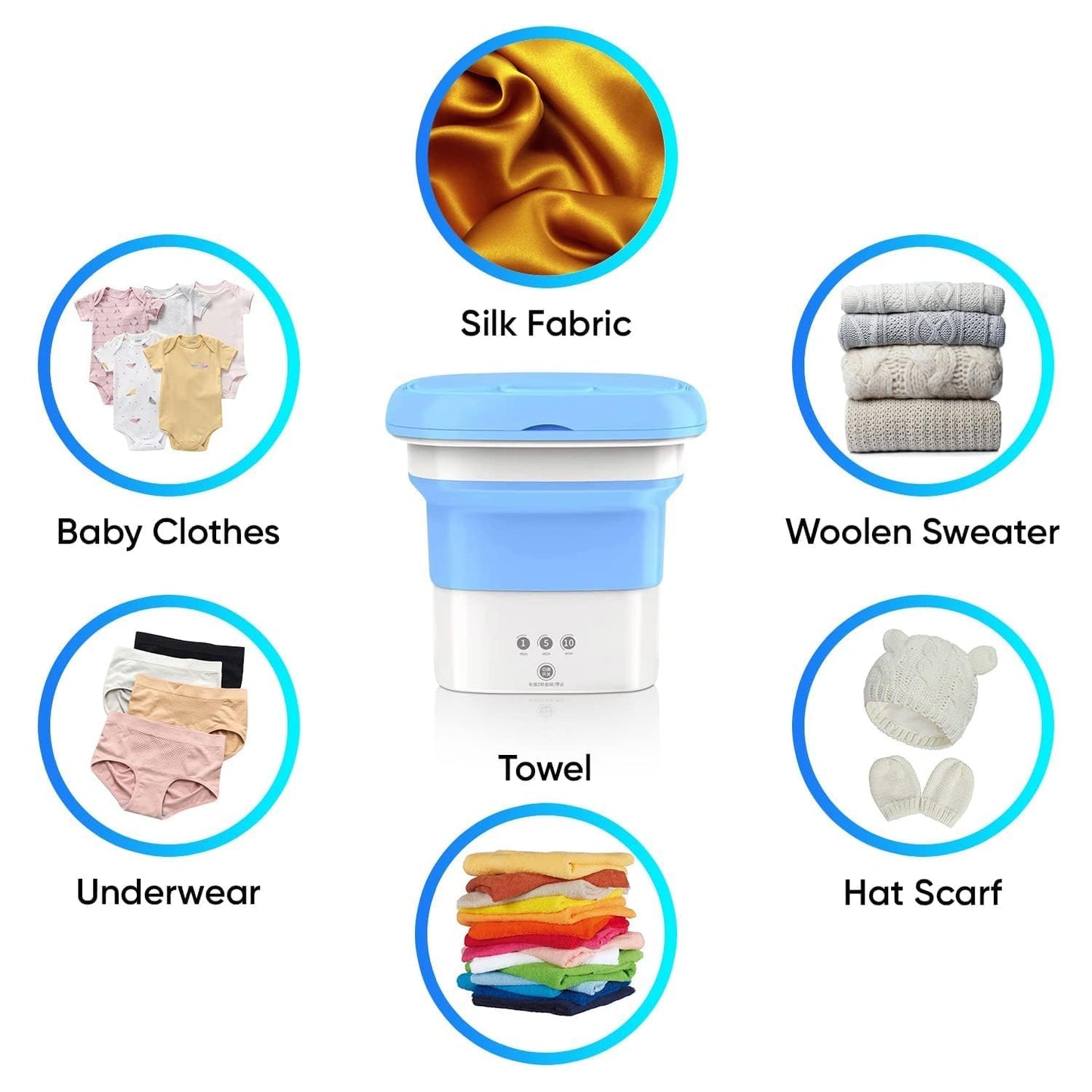 Weloxis Mini Foldable Top Load Washing Machine | Portable Automatic Washer with 2kg Capacity | Compact for Travel & Small Spaces